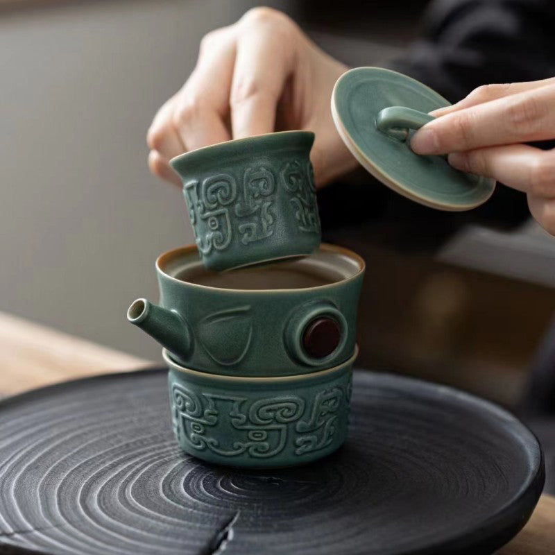 Tasse à thé en céramique de Sanxingdui Buddha Stones Tasse à thé Kung Fu avec sac