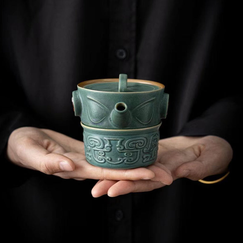 Tasse à thé en céramique de Sanxingdui Buddha Stones Tasse à thé Kung Fu avec sac