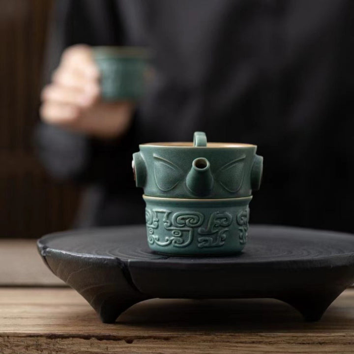 Tasse à thé en céramique de Sanxingdui Buddha Stones Tasse à thé Kung Fu avec sac