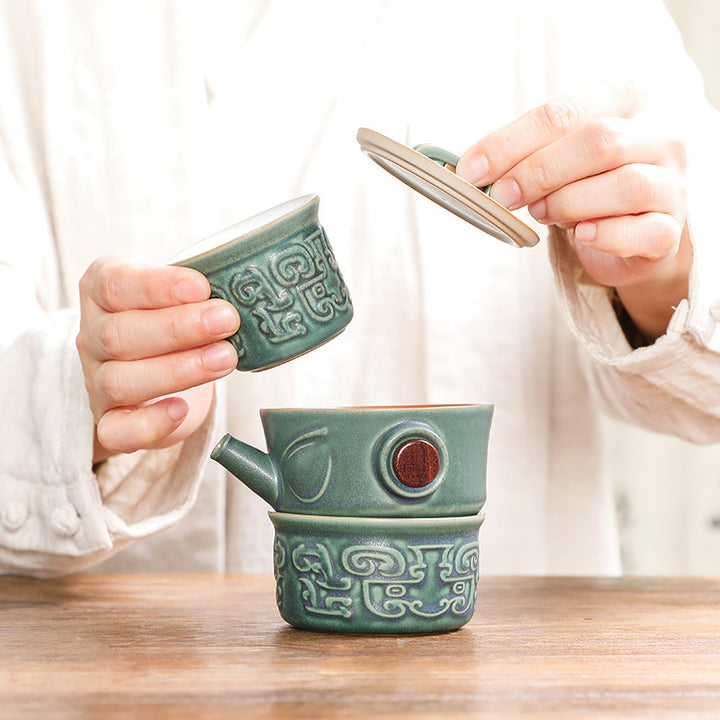 Tasse à thé en céramique de Sanxingdui Buddha Stones Tasse à thé Kung Fu avec sac