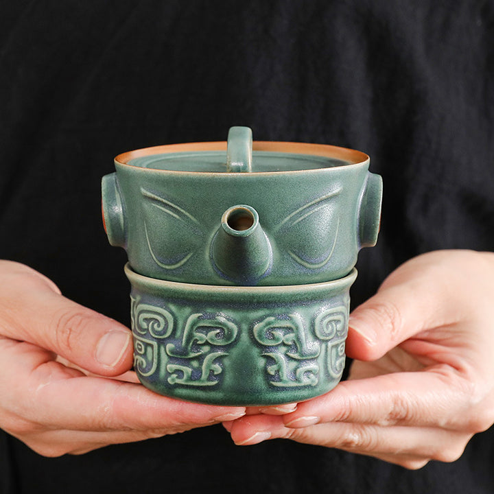 Tasse à thé en céramique de Sanxingdui Buddha Stones Tasse à thé Kung Fu avec sac