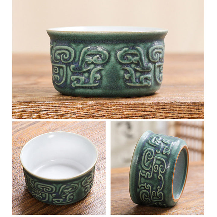 Tasse à thé en céramique de Sanxingdui Buddha Stones Tasse à thé Kung Fu avec sac