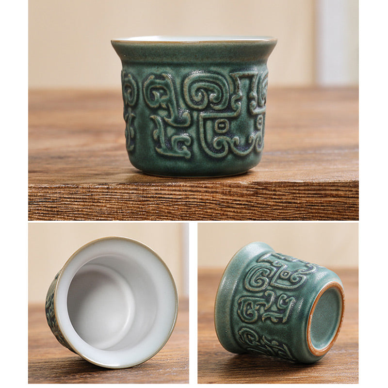 Tasse à thé en céramique de Sanxingdui Buddha Stones Tasse à thé Kung Fu avec sac