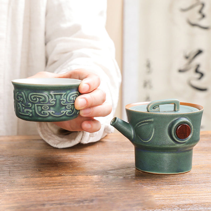 Tasse à thé en céramique de Sanxingdui Buddha Stones Tasse à thé Kung Fu avec sac