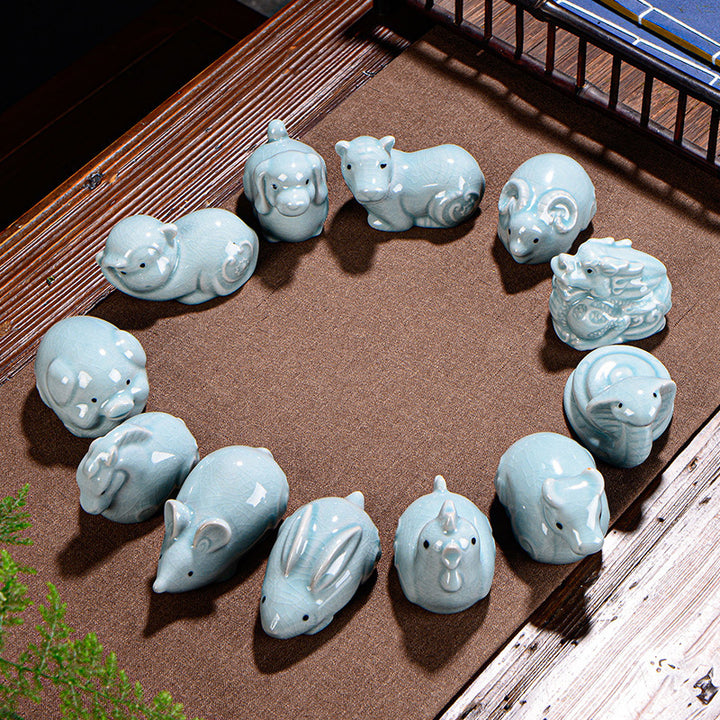Buddha Stones Zodiaque chinois Richesse Thé en céramique Animal de compagnie Figurine Décoration de la maison - image 0