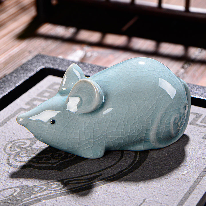 Buddha Stones Zodiaque chinois Richesse Thé en céramique Animal de compagnie Figurine Décoration de la maison - Rat 9,5 cm x 5 cm x 4,5 cm - image 4