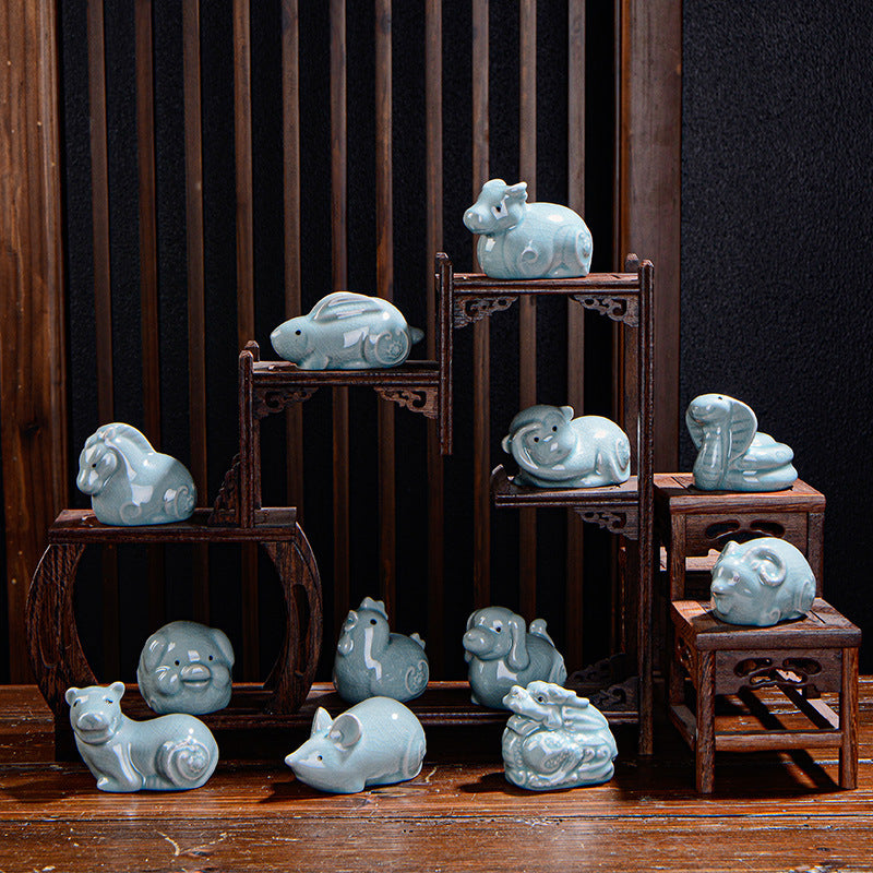 Buddha Stones Zodiaque chinois Richesse Thé en céramique Animal de compagnie Figurine Décoration de la maison - image 1