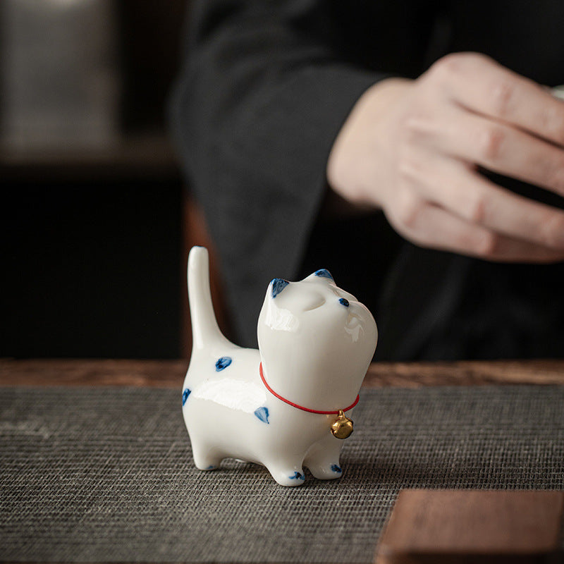 Figurine de Buddha Stones porte-bonheur en céramique en forme de chat blanc porte-bonheur en forme de chaton - image 1