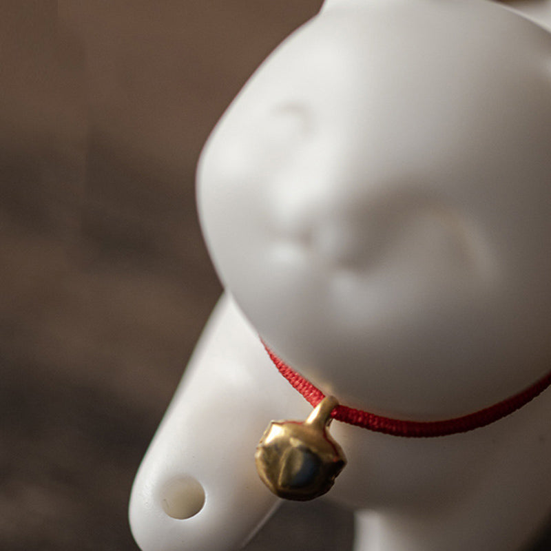 Figurine de chat porte-bonheur en céramique en forme de Buddha Stones avec tapis en bambou - image 7