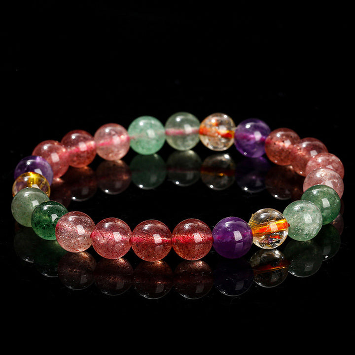 Bracelet de perles de guérison d'amour en quartz fraise multicolore naturel de Buddha Stones
