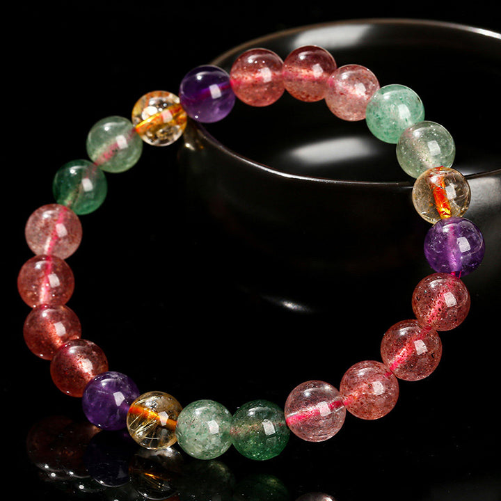 Bracelet de perles de guérison d'amour en quartz fraise multicolore naturel de Buddha Stones