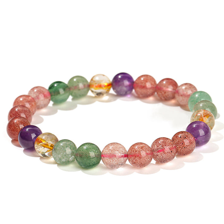 Bracelet de perles de guérison d'amour en quartz fraise multicolore naturel de Buddha Stones