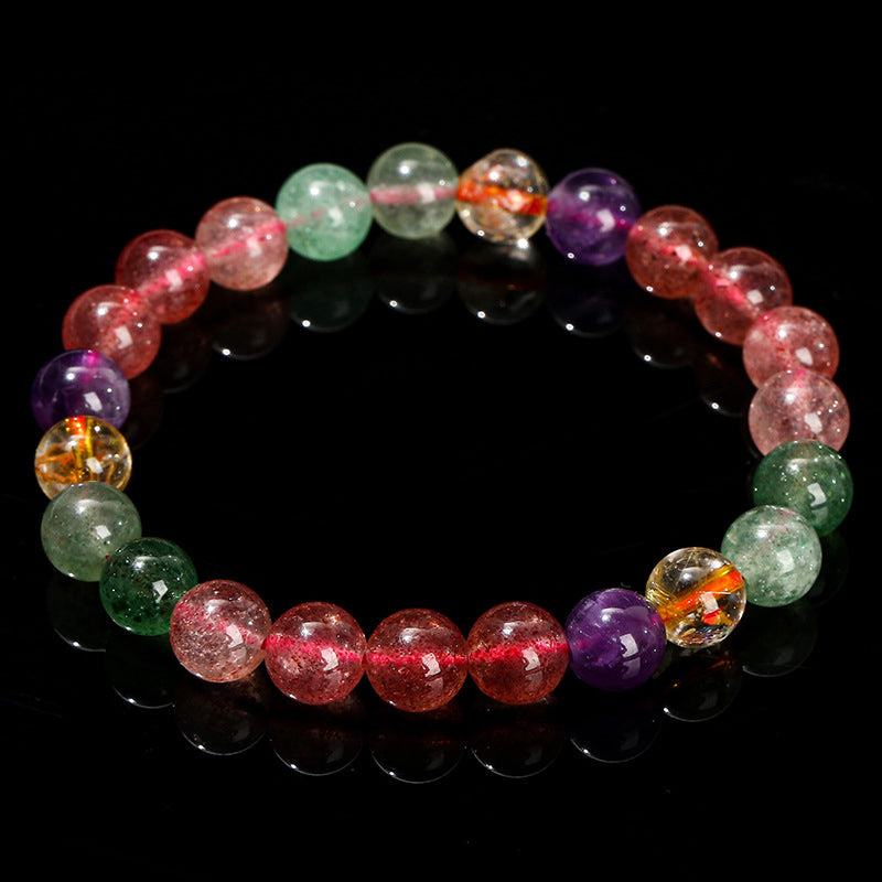 Bracelet de perles de guérison d'amour en quartz fraise multicolore naturel de Buddha Stones