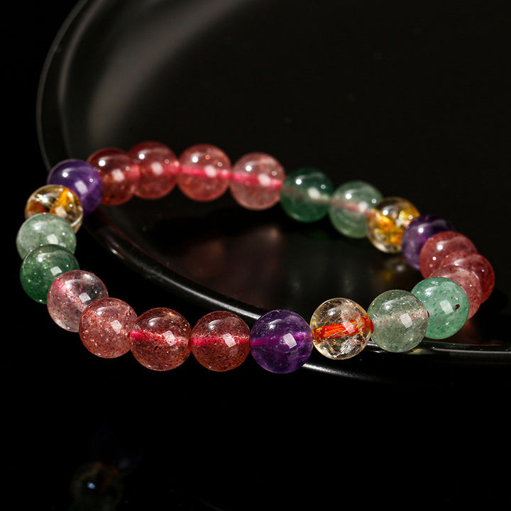 Bracelet de perles de guérison d'amour en quartz fraise multicolore naturel de Buddha Stones