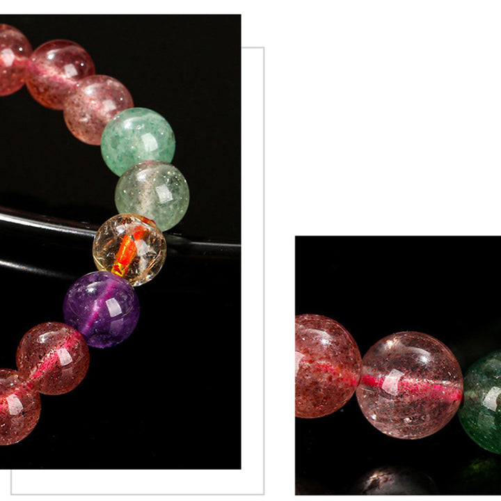 Bracelet de perles de guérison d'amour en quartz fraise multicolore naturel de Buddha Stones