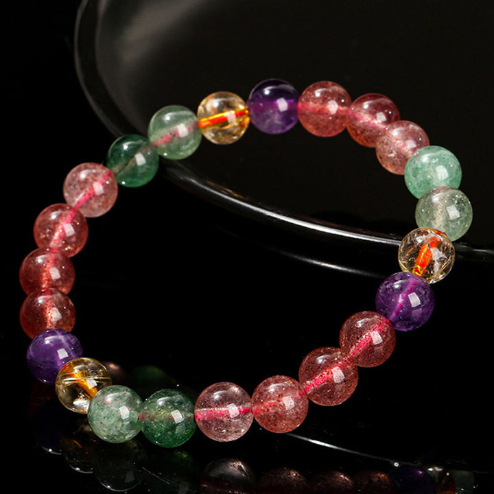 Bracelet de perles de guérison d'amour en quartz fraise multicolore naturel de Buddha Stones