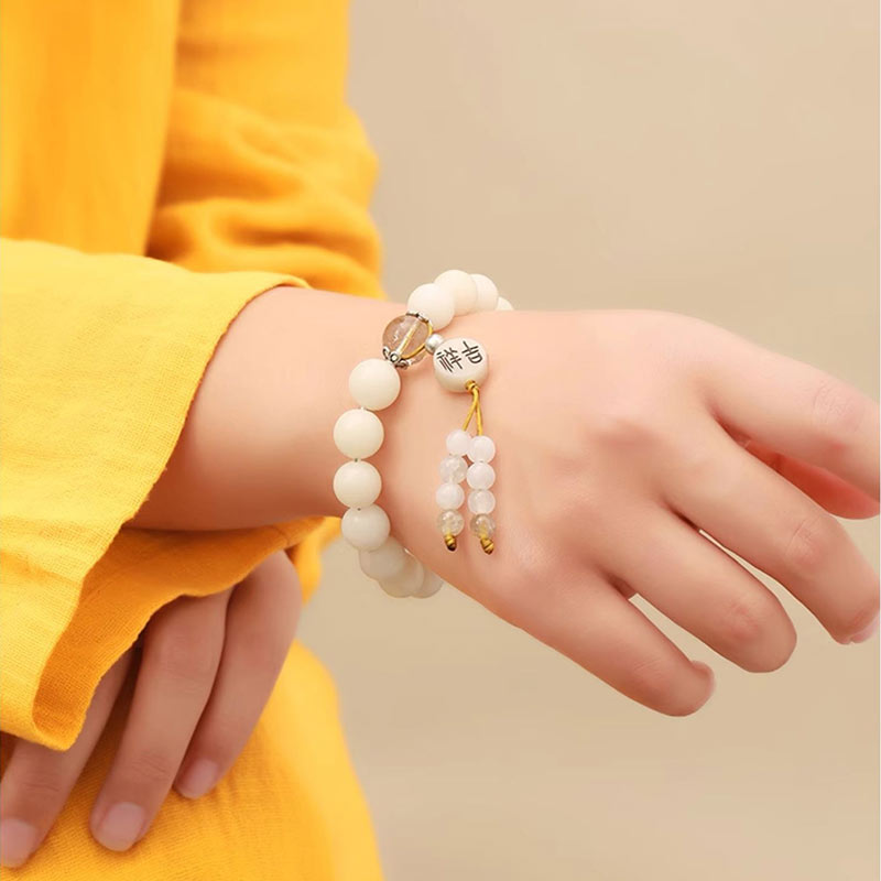 Bracelet Mala en Buddha Stones et graines de Bodhi, agate rouge, obsidienne noire, cristal rose, quartz rutile, paix