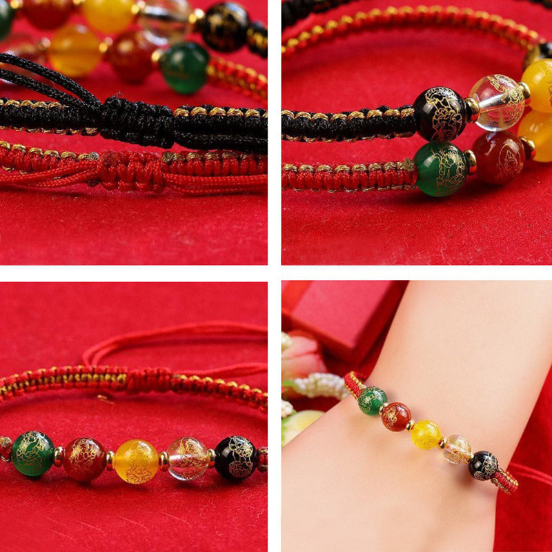 Bracelet tressé en fil de protection fait main en agate Buddha Stones et cinq directions des dieux de la richesse