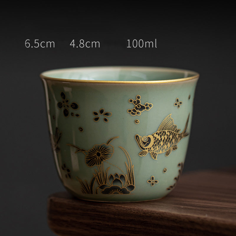 Buddha Stones Papillon Fleur Lotus Koi Poisson Fleur de Prunier Tasse à Thé en Céramique Tasse à Thé Kung Fu 100 ml