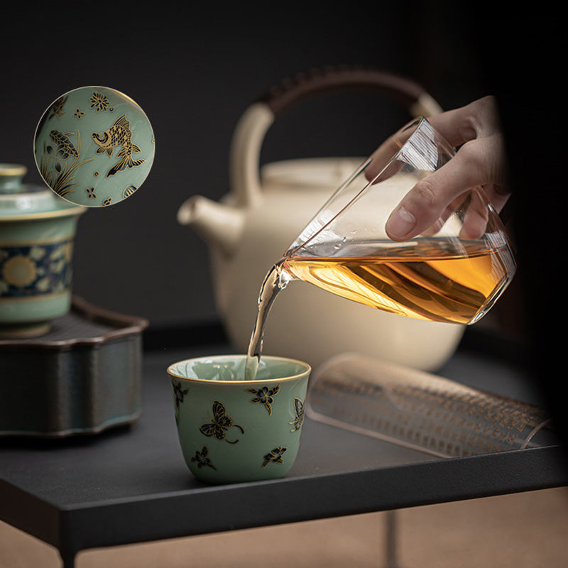 Buddha Stones Papillon Fleur Lotus Koi Poisson Fleur de Prunier Tasse à Thé en Céramique Tasse à Thé Kung Fu 100 ml