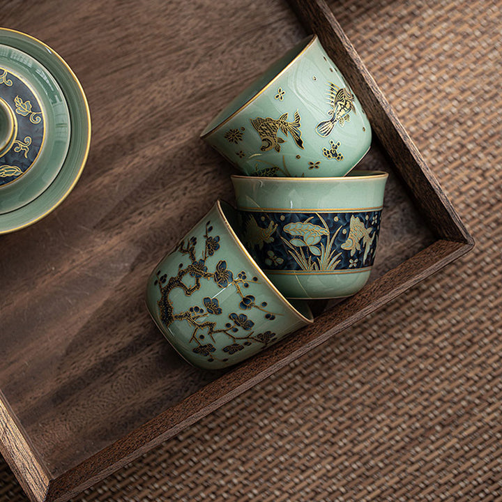 Buddha Stones Papillon Fleur Lotus Koi Poisson Fleur de Prunier Tasse à Thé en Céramique Tasse à Thé Kung Fu 100 ml