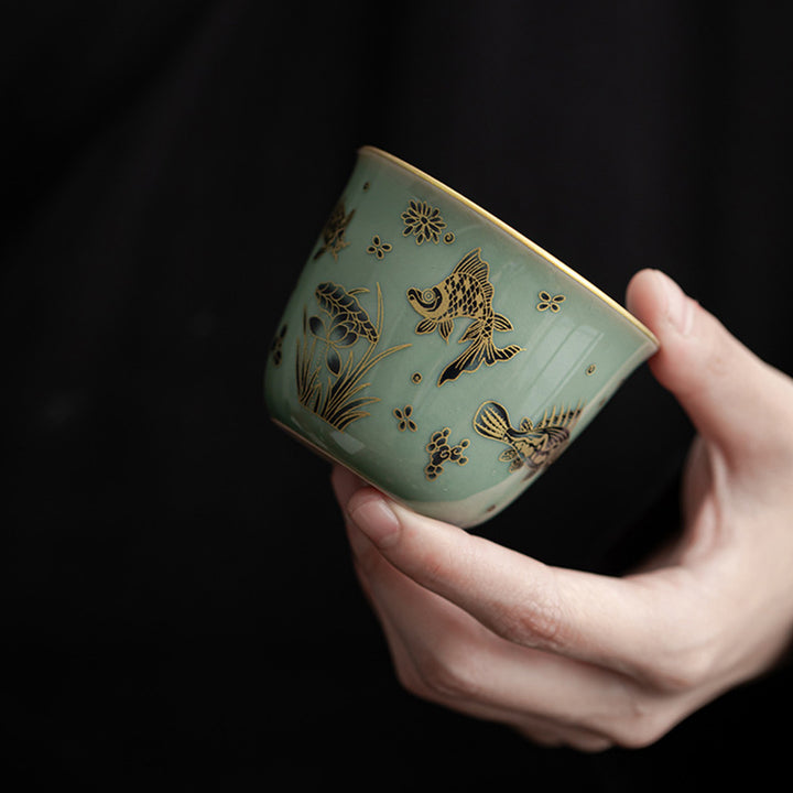 Buddha Stones Papillon Fleur Lotus Koi Poisson Fleur de Prunier Tasse à Thé en Céramique Tasse à Thé Kung Fu 100 ml