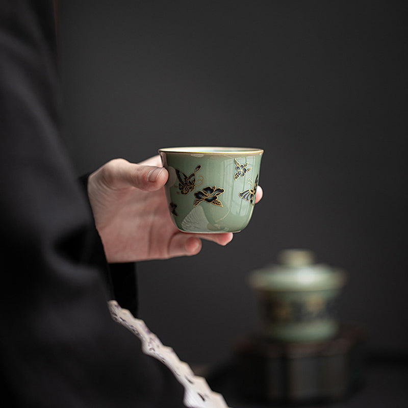 Buddha Stones Papillon Fleur Lotus Koi Poisson Fleur de Prunier Tasse à Thé en Céramique Tasse à Thé Kung Fu 100 ml