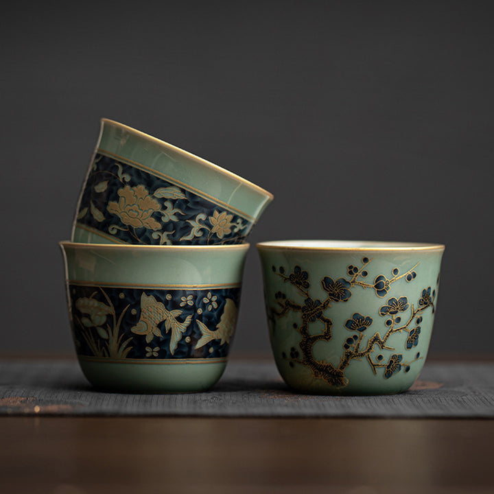 Buddha Stones Papillon Fleur Lotus Koi Poisson Fleur de Prunier Tasse à Thé en Céramique Tasse à Thé Kung Fu 100 ml