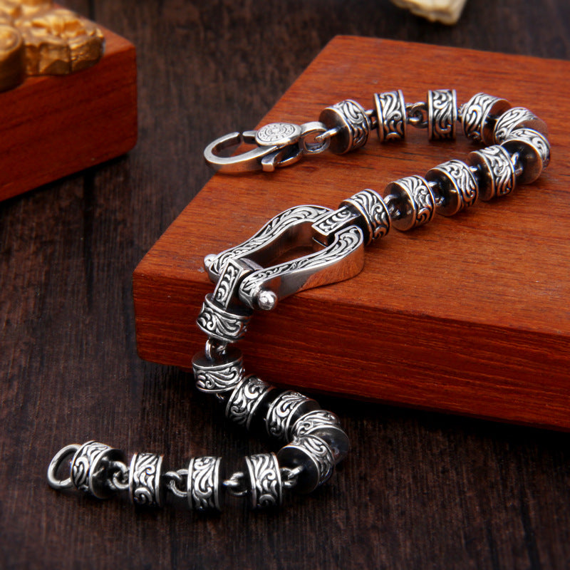 Bracelet porte-bonheur en cuivre avec motif floral de la dynastie Tang et Buddha Stones