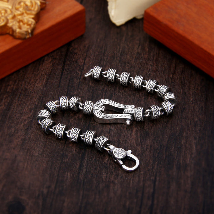 Bracelet porte-bonheur en cuivre avec motif floral de la dynastie Tang et Buddha Stones
