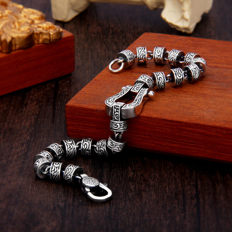 Bracelet porte-bonheur en cuivre avec motif floral de la dynastie Tang et Buddha Stones