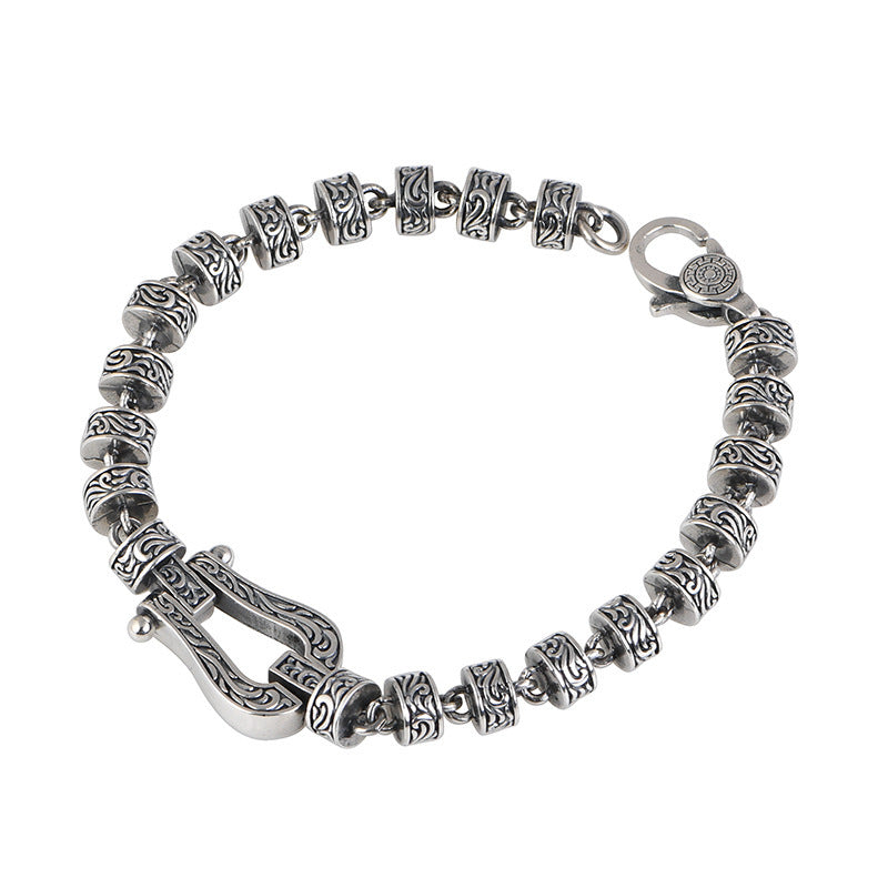 Bracelet porte-bonheur en cuivre avec motif floral de la dynastie Tang et Buddha Stones