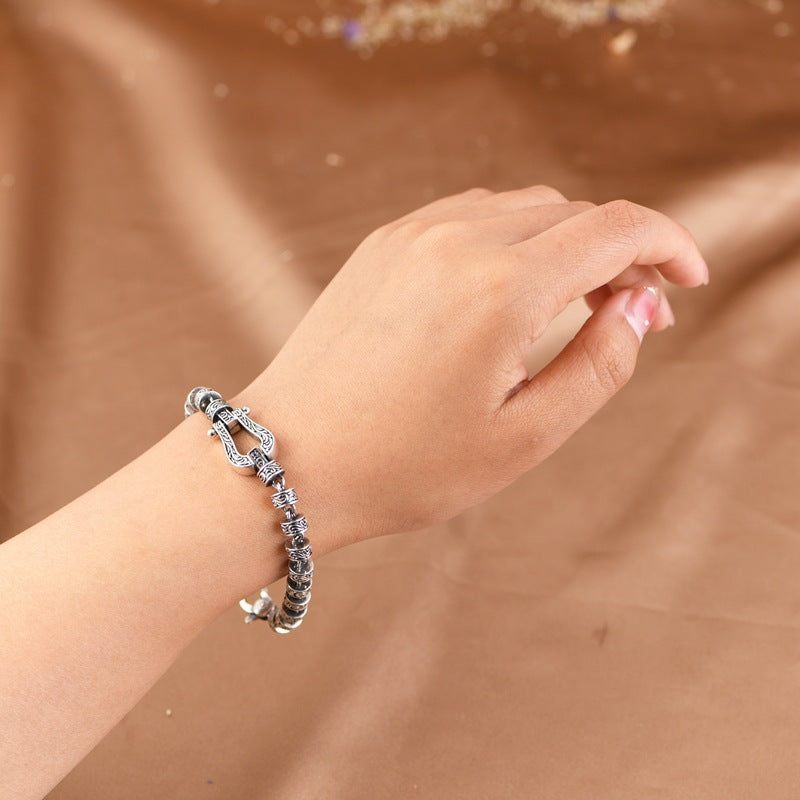 Bracelet porte-bonheur en cuivre avec motif floral de la dynastie Tang et Buddha Stones