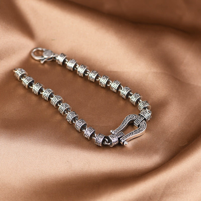 Bracelet porte-bonheur en cuivre avec motif floral de la dynastie Tang et Buddha Stones