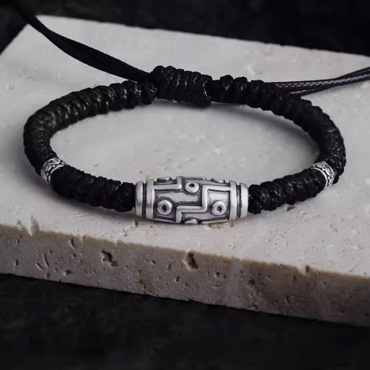 Bracelet en corde de bénédiction à neuf yeux en argent sterling 999 avec perles Dzi de Buddha Stones - 14-23 cm - image 0