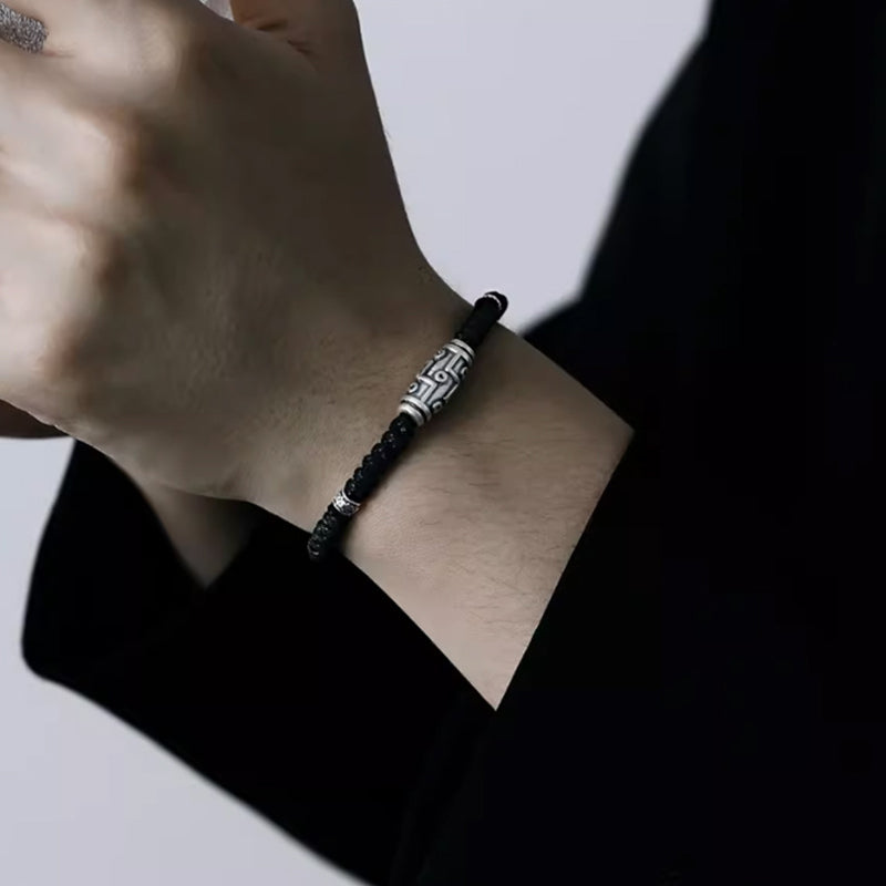 Bracelet en corde de bénédiction à neuf yeux en argent sterling 999 avec perles Dzi de Buddha Stones