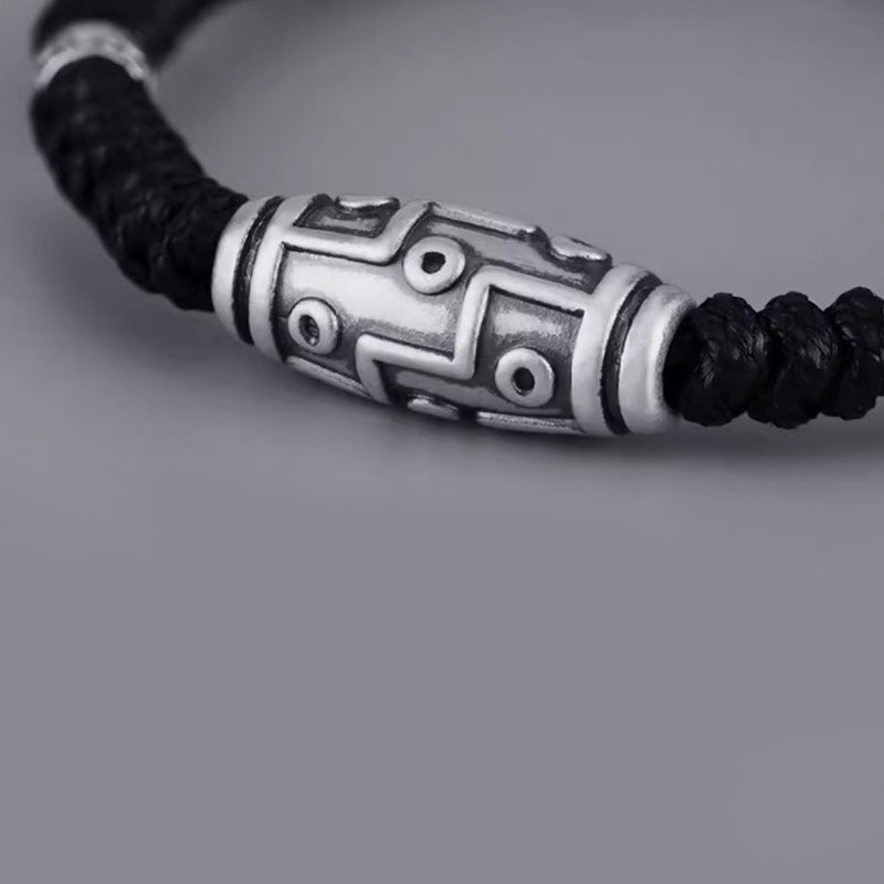 Bracelet en corde de bénédiction à neuf yeux en argent sterling 999 avec perles Dzi de Buddha Stones