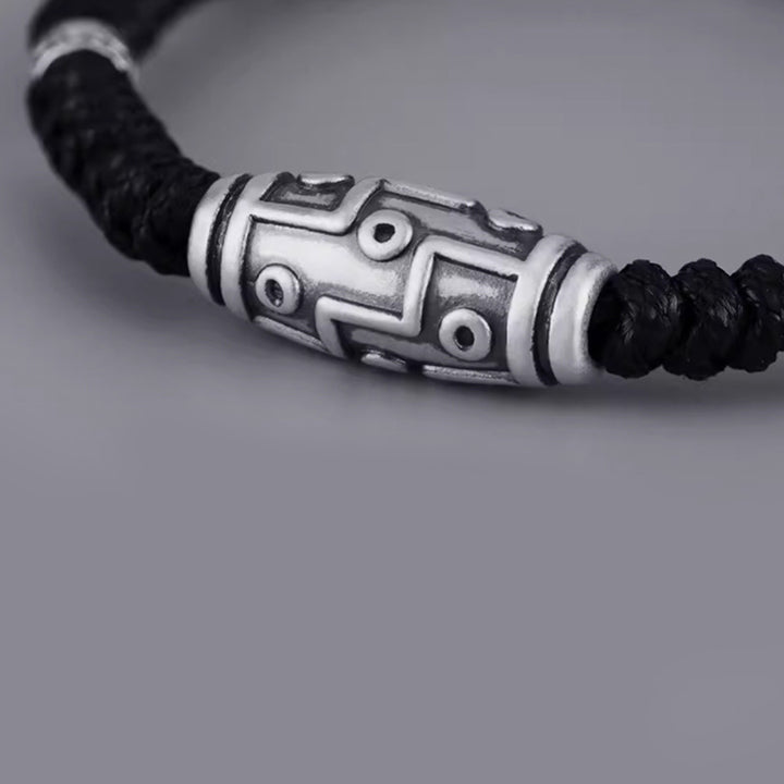 Bracelet en corde de bénédiction à neuf yeux en argent sterling 999 avec perles Dzi de Buddha Stones