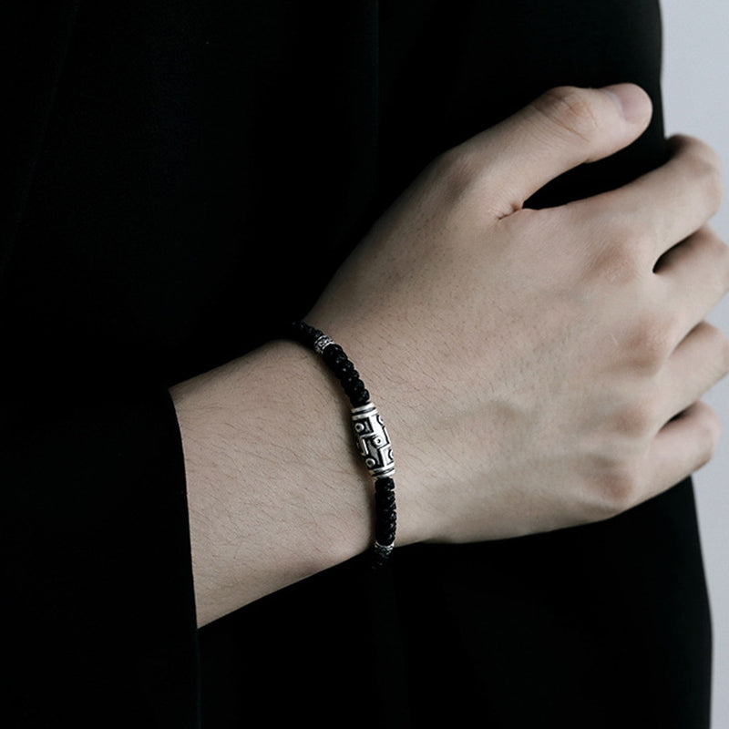 Bracelet en corde de bénédiction à neuf yeux en argent sterling 999 avec perles Dzi de Buddha Stones - image 12