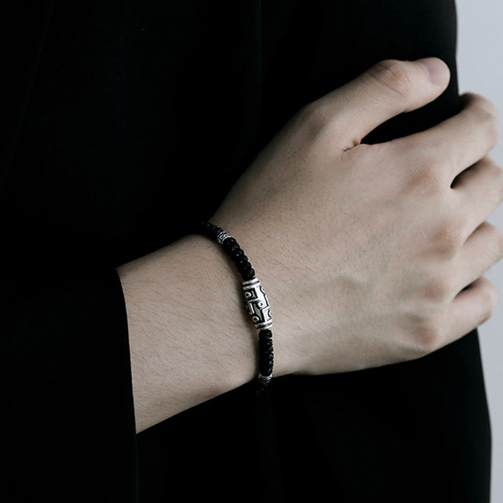 Bracelet en corde de bénédiction à neuf yeux en argent sterling 999 avec perles Dzi de Buddha Stones - image 12