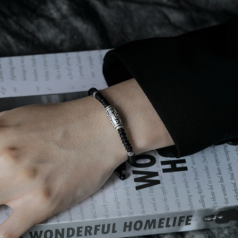 Bracelet en corde de bénédiction à neuf yeux en argent sterling 999 avec perles Dzi de Buddha Stones - image 11