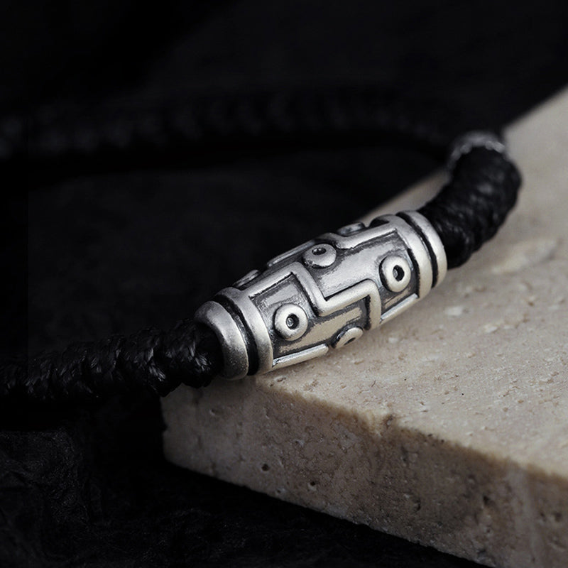 Bracelet en corde de bénédiction à neuf yeux en argent sterling 999 avec perles Dzi de Buddha Stones