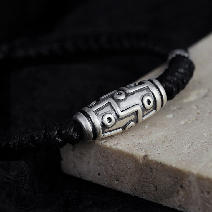Bracelet en corde de bénédiction à neuf yeux en argent sterling 999 avec perles Dzi de Buddha Stones