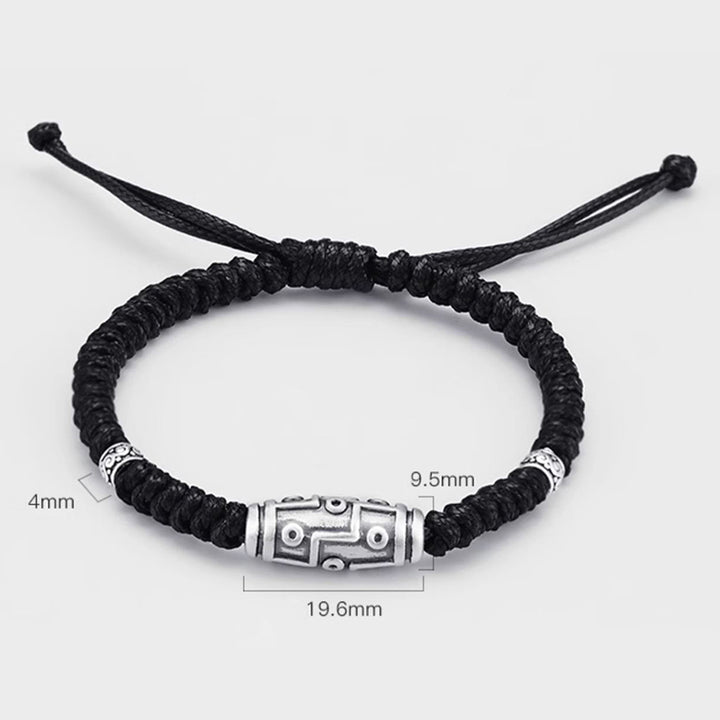 Bracelet en corde de bénédiction à neuf yeux en argent sterling 999 avec perles Dzi de Buddha Stones