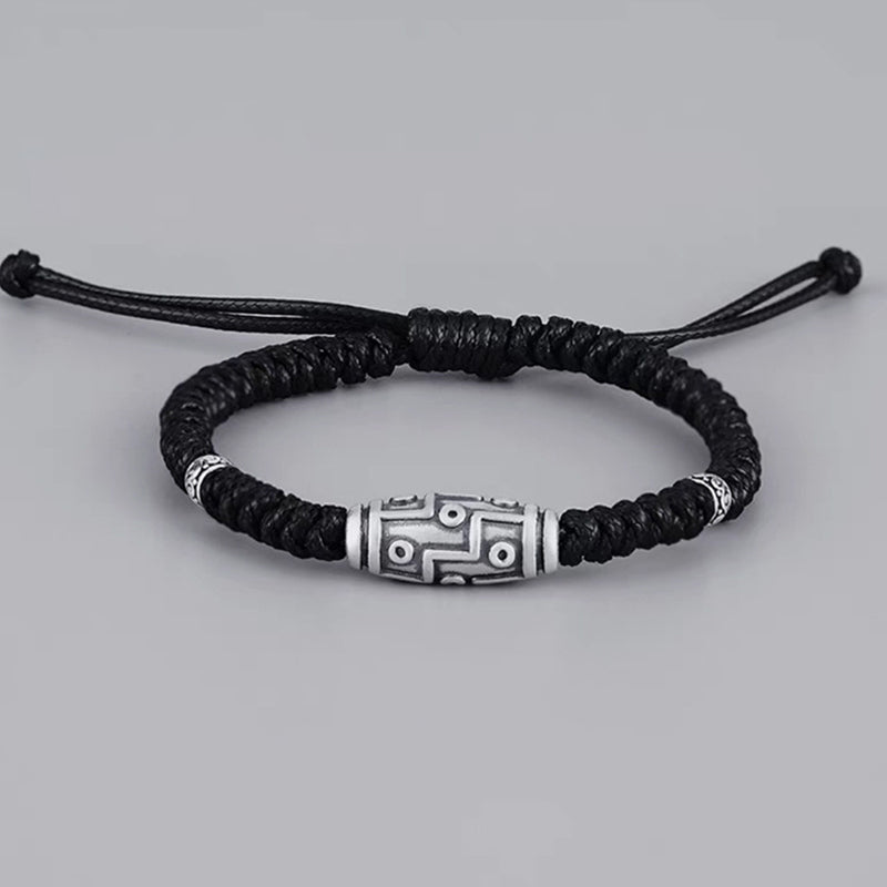Bracelet en corde de bénédiction à neuf yeux en argent sterling 999 avec perles Dzi de Buddha Stones