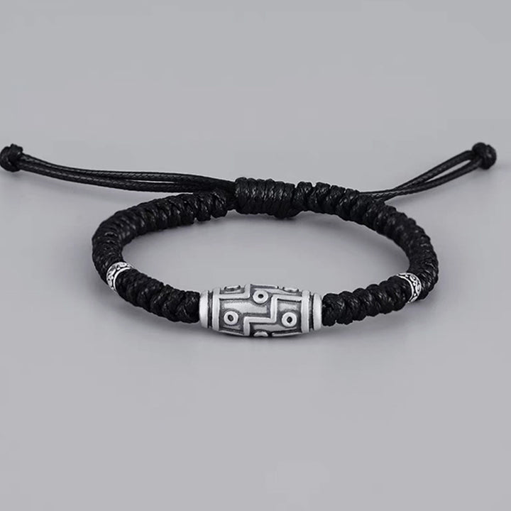 Bracelet en corde de bénédiction à neuf yeux en argent sterling 999 avec perles Dzi de Buddha Stones
