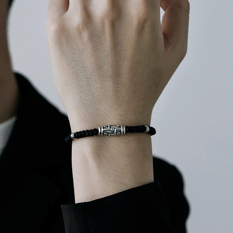 Bracelet en corde de bénédiction à neuf yeux en argent sterling 999 avec perles Dzi de Buddha Stones