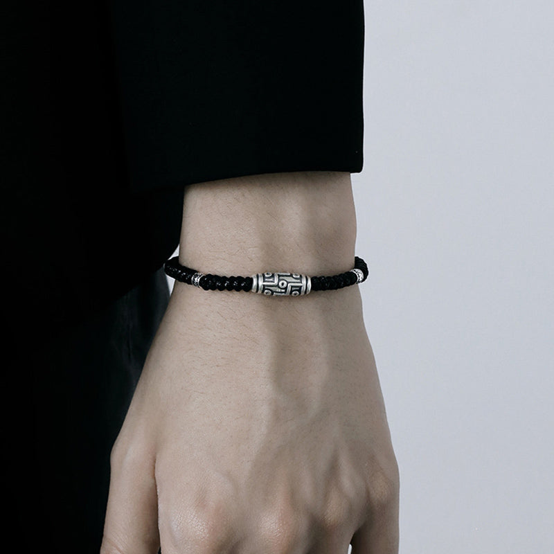 Bracelet en corde de bénédiction à neuf yeux en argent sterling 999 avec perles Dzi de Buddha Stones