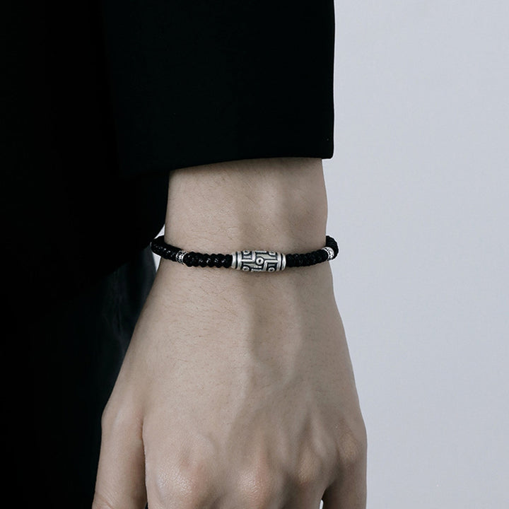 Bracelet en corde de bénédiction à neuf yeux en argent sterling 999 avec perles Dzi de Buddha Stones