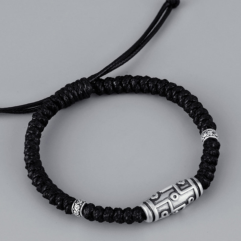 Bracelet en corde de bénédiction à neuf yeux en argent sterling 999 avec perles Dzi de Buddha Stones